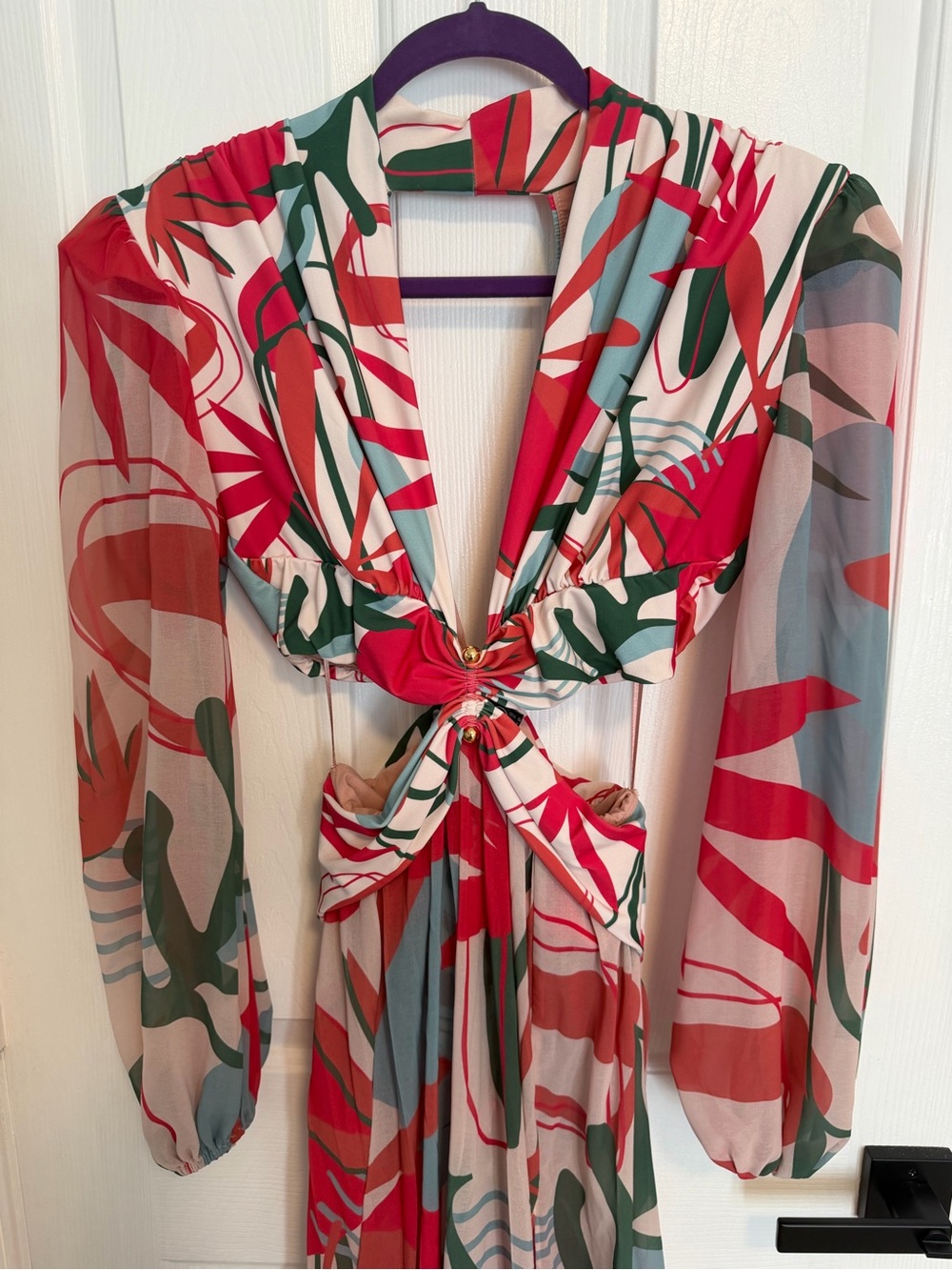 PatBO Pink Floral Maxi Dress with Green Leaves, size L , EUC ✨